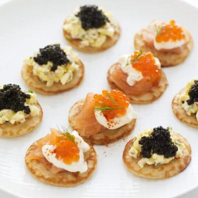 A picture of Delia's Blinis with Smoked Salmon and Caviar recipe