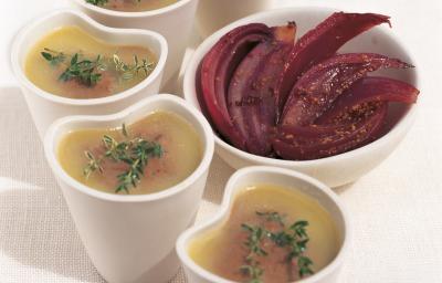 A picture of Delia's Chicken Liver Pate with Cognac, with Sweet-and-Sour Red Onion Salad recipe