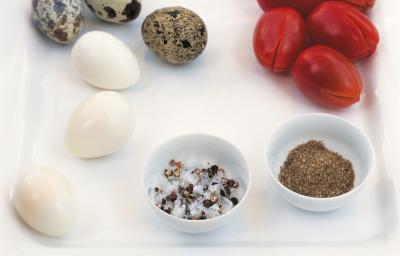 A picture of Delia's Quails' Eggs with Cracked Pepper and Salt recipe