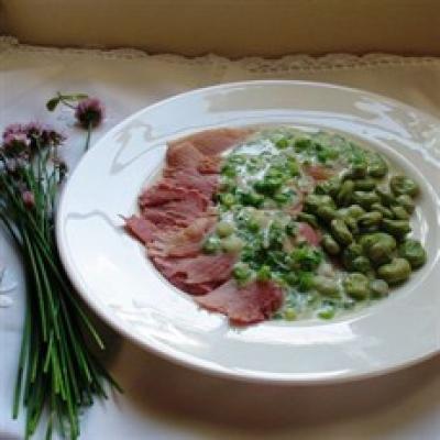 A picture of Delia's Gammon and Broad Beans with Spring Onion and Chive Sauce recipe