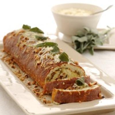 A picture of Delia's Cheese and Parsnip Roulade with Sage and Onion Stuffing recipe