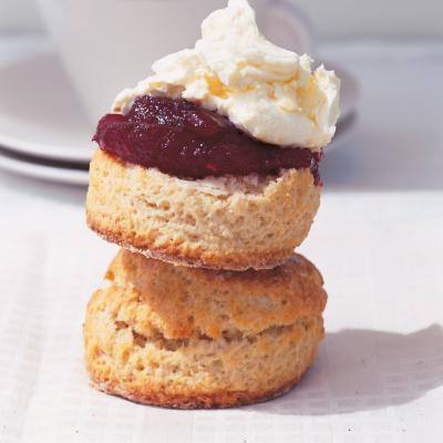 A picture of Delia's Buttermilk Scones with West Country Clotted Cream and Raspberry Butter recipe
