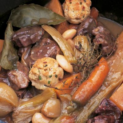 A picture of Delia's Old-fashioned Shin of Beef Stew with Butter Beans and Crusted Onion Dumplings recipe